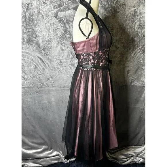 Betsy & Adam Dress Size 4 Purple Black Mesh Fairy Halter‎ Y2K Whimsigoth Event - Picture 6 of 16